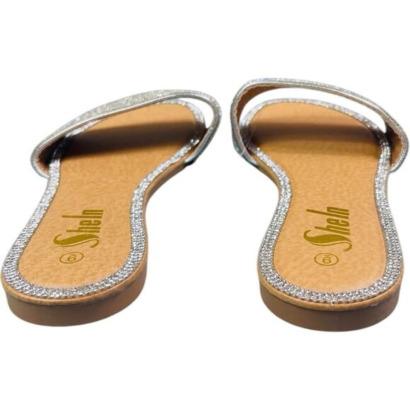 Shein Silver Round Toe Rhinestone Flat Sandals - Picture 6 of 12